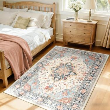 Imagem de RELEANY Tapetes de área adequados a vácuo, 9,5 x 1,5 m, lavável na máquina, antiderrapante, estampa floral, vintage, estampa de angústia, tapete medalhão para sala de estar, quarto, tijolo, azul