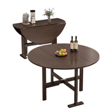 Imagem de Mesa de jantar dobrável, mesa de cozinha móvel, mesa de jantar que economiza espaço, mesa utilitária portátil dobrável ao meio, mesa de estudo para espaços pequenos (cor nogueira)