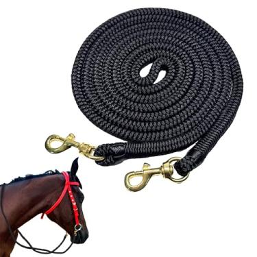 Imagem de Kabahorze Rédea redonda para cavalo de trilha com encaixes, 1,27 cm de diâmetro x 3 m, rédea de corda de nylon trançado duplo, rédea de corda para cabeça de cavalo | Aderência durável, macia e