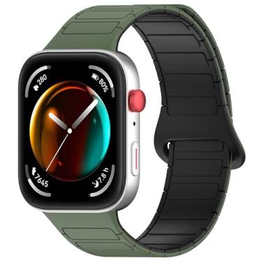 Imagem de FUKUZL Pulseira magnética para Huawei Watch Fit 3, pulseira correa de silicone para relógio Huawei Fit3 (verde exército preto)