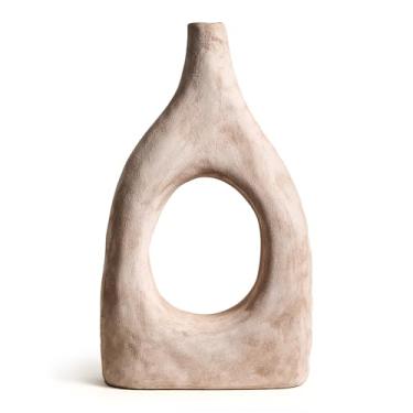 Imagem de Vaso de cerâmica grande Boho para decoração de casa, vaso de cerâmica fosca moderno para grama dos pampas, peça central decorativa minimalista para sala de estar, mesa, entrada (vaso grande bege)