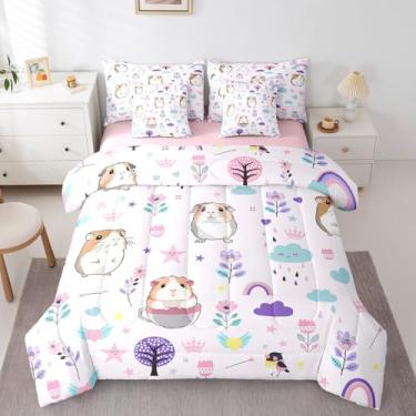 Imagem de Erosebridal Conjunto de cama infantil de porquinho-da-índia floral, 7 peças, para meninos, tamanho Queen, com lençol e fronha, 7 peças, cama em uma bolsa, conjunto de cama infantil de desenho animado,