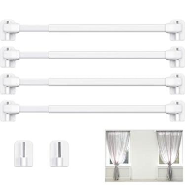 Imagem de 4 Peças de Varão Cortina Extensível Tensão Ajustável com 10 Ganchos Autoadesivos Plástico para Fornecimento Residencial Banheiro Hotel Varões Extensíveis Armários