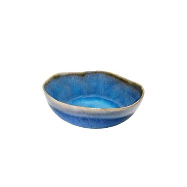 Imagem de WF Tigela decorativa, tigela de frutas de cerâmica para balcão de cozinha 24 cm, porta-chaves, bandeja de joias, acabamento esmaltado azul, formato irregular