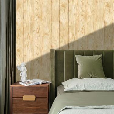 Imagem de Papel de parede espesso efeito de grão de madeira impermeável autoadesivo adesivo para sala de estar, escritório, quarto e sala de jantar, amarelo claro, grão de madeira 44 * 1000 cm