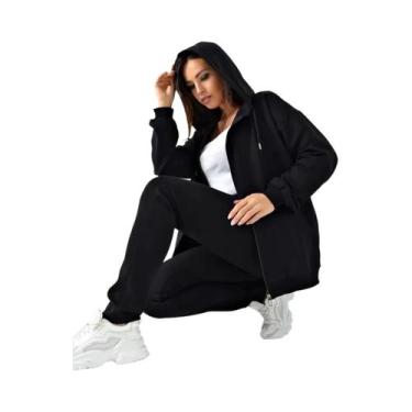 Imagem de Moletom Feminino Oversized Com Capuz De Fleece Quente Com Zíper Moda C