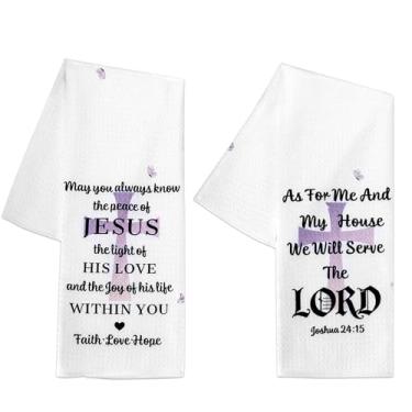 Imagem de 2 peças de toalhas de cozinha com versículo bíblico cristão 40 x 61 cm, toalhas de prato religiosas, toalhas de mão para mulheres, oração, amigos, escrituras de Natal, presentes para inauguração de