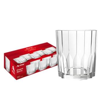 Imagem de Conjunto 6 Copos de Vidro Rocks Zaira 340ml Transparente Design Geométrico Moderno para Drinks Whisky Coquetéis Água Sucos Vidro Resistente Elegante para Casa Bar Cozinha