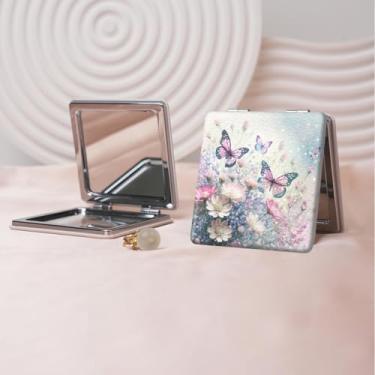 Imagem de Espelho de maquiagem portátil da série Millennium Y2K, mini espelho de maquiagem portátil dobrável, espelho de contorno quadrado portátil de dupla face, adequado para todos usarem em várias ocasiões