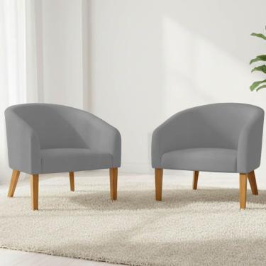 Imagem de Poltrona Sala Decorativa Kit 2 Stella Pé Madeira Trapézio Castanho Sintético D03 - D'rossi Cinza