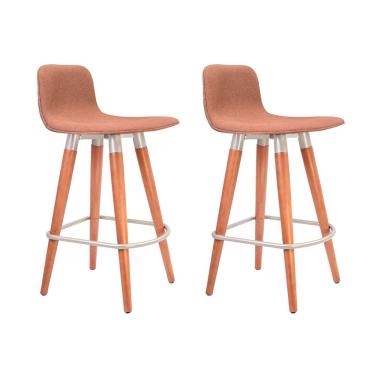 Imagem de Kit 2 Banquetas Baixas Linea Aço Champanhe para Cozinha Ilha Gourmet Conjunto - Terracota Assento