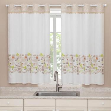 Imagem de Cortina Para Cozinha 2,00 x 1,40m Estampada Com Ilhós Branco Casa Eleg