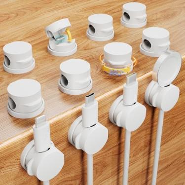 Imagem de Clipe organizador de cabos, pacote com 12, gerenciamento de cabos de mola giratória de 360°, suporte de cabo de carregamento oculto para celular, suporte de carregador de fio adesivo forte para mesa