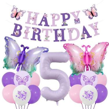 Imagem de Conjunto de balões com tema de borboleta para festa de 5º aniversário 