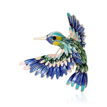 Imagem de Alfinetes de broche em liga colorida de esmalte de beija-flor para mul