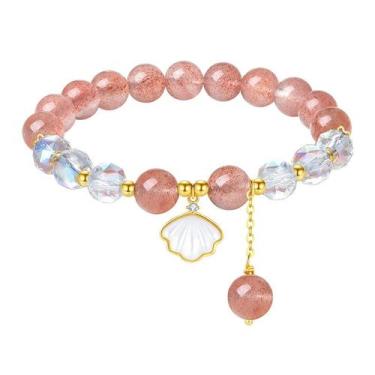 Imagem de Pulseira de quartzo morango em prata 925 para mulheres com miçangas de