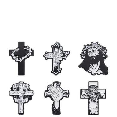 Imagem de Conjunto de broches Christian Cross em liga preta e branca - Yiweisai