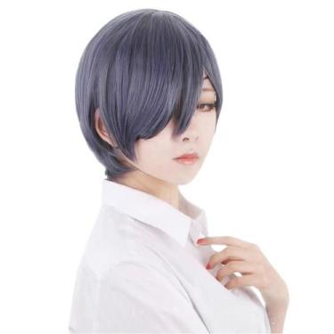 Imagem de Peruca de cosplay genérica curta roxa cinza 30 cm para homens e mulher