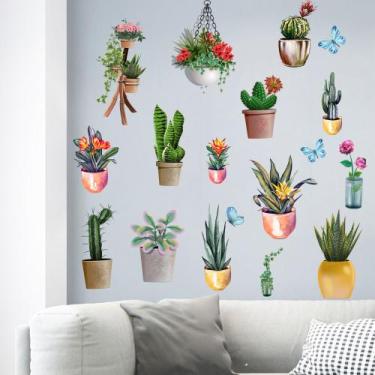 Imagem de Adesivos de parede, cesta suspensa e vaso de plantas - Cactus Cac - yi