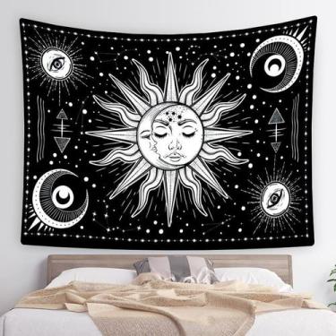 Imagem de Tapeçaria pendurada na parede com mandala de sol e lua 150x130cm - yiw