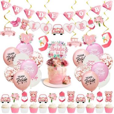 Imagem de Kit de balões de festa Bride To Be 37 unidades de látex rosa com banne