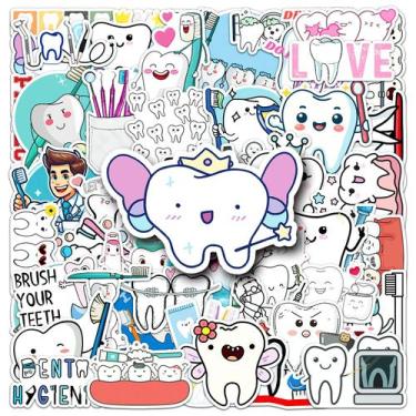 Imagem de Adesivos com tema odontológico, dentes fofos e higiene, 50 unidades - 