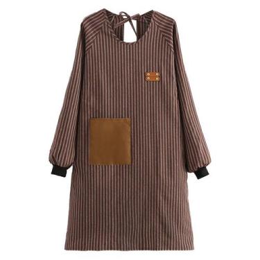 Imagem de Avental listrado de manga comprida para mulheres, poliéster respirável