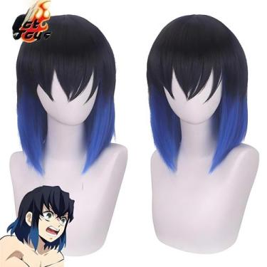 Imagem de Peruca Curta Azul Ombré Hashibira Inosuke Para Cosplay, Resistente Ao 