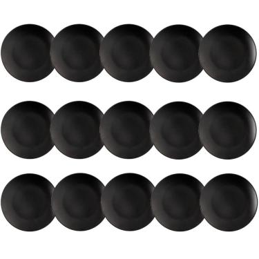Imagem de Jogo 15 Pratos para Sobremesa Redondos 18cm Preto Coza Doces Frutas Petiscos