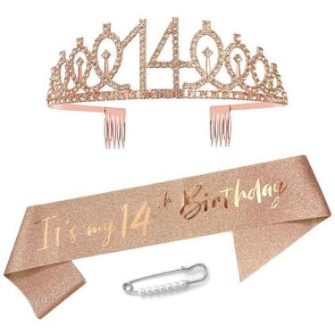 Imagem de Kit de decoração de aniversário Maigendoo Rose Gold 14 anos