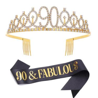 Imagem de Conjunto de faixas e tiaras de aniversário em ouro preto 90 e fabuloso