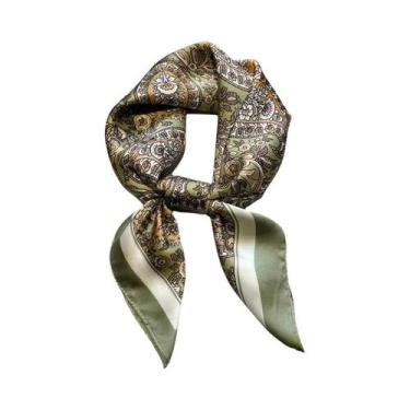 Imagem de Cachecol Feminino De Cetim Estampado Floral Com Poás De 70cm, Quente E