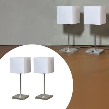 Imagem de Kit 2 Abajur luminária de Mesa Quadrado Escovado Com Interruptor Com C