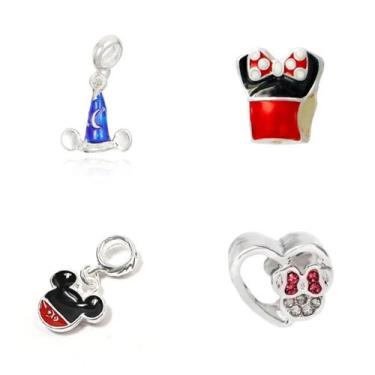 Imagem de Kit 4 Pingentes MInnie banho Prata Pulseiras Berloques - Pulseiras e B