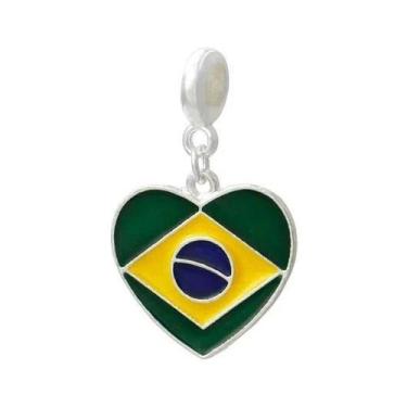 Imagem de Pingente Coração Brasil Banho Prata Pulseiras Berloques - Pulseiras e 