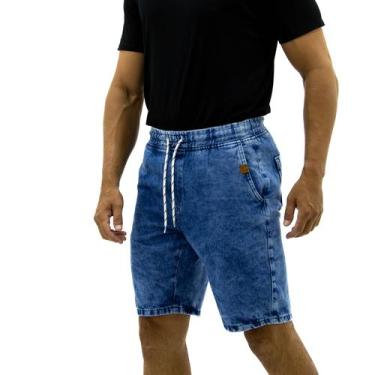 Imagem de Bermuda Jeans Masculina com Elástico e Cordão Confortável, Casual, Mod