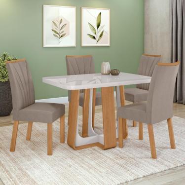 Imagem de Conjunto Sala De Jantar Mesa Easy Pop 120x80cm Tampo Mdf 40mm Com 4 Cadeiras Confort Suede Animale Bege Amêndoa/off