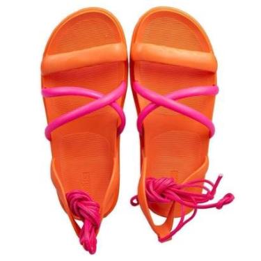 Imagem de Sandália Melissa Feminina Maya com Cadarços Laranja e Rosa-Feminino