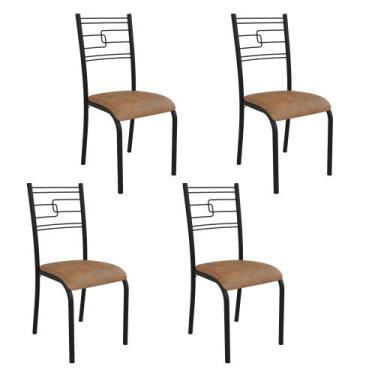 Imagem de Kit 4 Cadeiras Ella Estrutura em Aço Preto e Tecido Jambo - Casa e Com