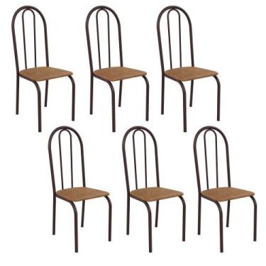 Imagem de Kit 6 Cadeiras Ilhabela Estrutura em Aço Marrom Tecido Jambo - Casa e 