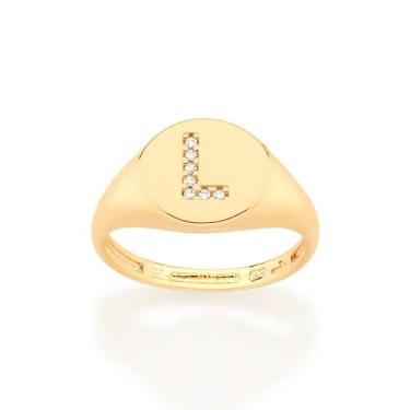 Imagem de Anel Rommanel Letras Folheado a Ouro com Zircônia 512964, Dourado, 18