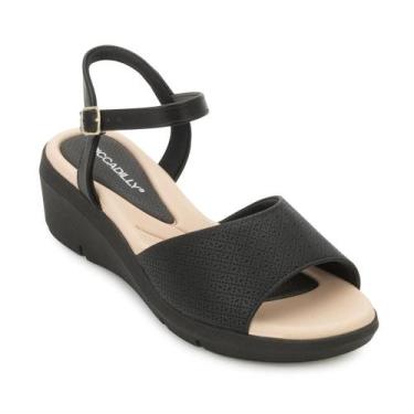 Imagem de Sandália Anabela Piccadilly PD25-54036, Preto, Bege, 37