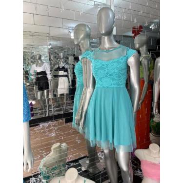 Imagem de Vestido Curto de festa com Acabamento de Organza - Verde Agua - Tamanh