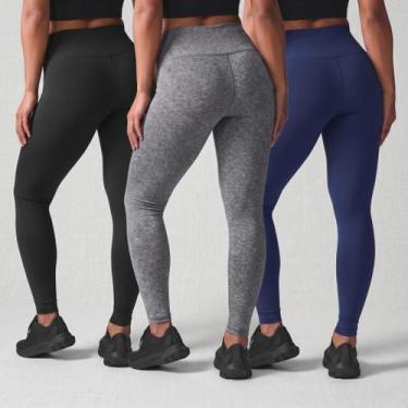 Imagem de Kit 3 Calças Legging Feminina Cós Alto Academia Fitness Zero Transparê