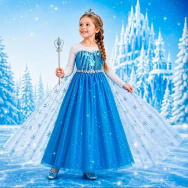 Imagem de Fantasia Frozen Infantil Luxo Vestido Princesa Elsa Longo com Capa e A