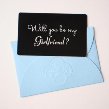 Imagem de Cartão de Proposta de Amor em Alumínio com Envelope Azul - Marca Própr