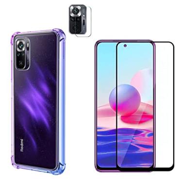 Imagem de Kit 3 Em 1 Para Celular Xiaomi Redmi Note 10s Starlight Purple Capa Transparente e Película de Vidro 3D 5D 9D Película Da Câmera + Kit De Instalação