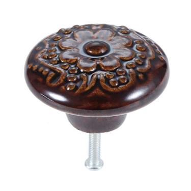 Imagem de Pintado Cerâmico Botão Cabilete Bola Punho Armário Dresser Dresser Rodada Decoração Retro Cozinha Country Flor Flor parafuso YYDFPIIA (Color : Coffee)