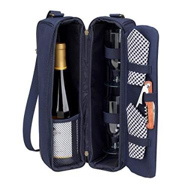 Imagem de Picnic at Ascot Bolsa de vinho isolada com 2 taças de vinho, guardanapos e saca-rolhas – Projetada e montada nos EUA