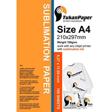 Imagem de Papel de transferência de sublimação de 100 folhas A4 (21,6 cm x 29,2 cm) para impressão especial, o revestimento de papel Tukan funciona para qualquer impressora a jato de tinta com tinta de sublimação